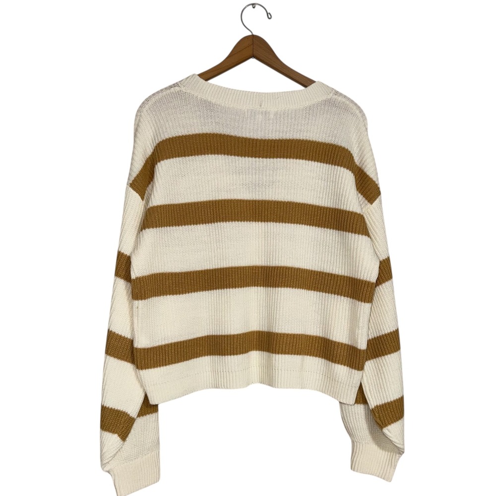 Anthropologie Moon River Cream Brown Stripe Cardigan Sweater Women's Size‎ L - Picture 4 of 9